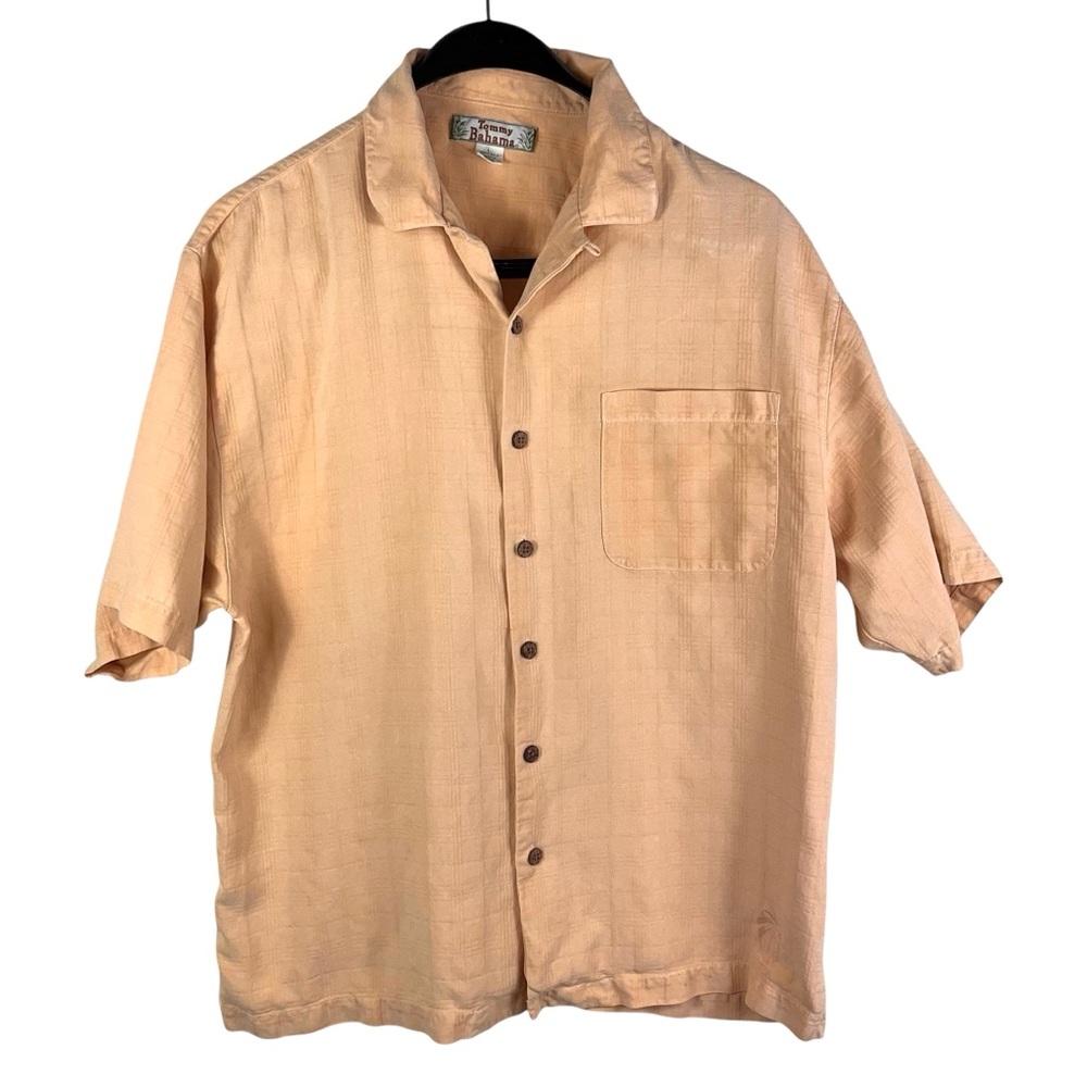 Tommy Bahama 100% Silk Button Up Shirt Pale Yellow Hawaiian Summer Vacation